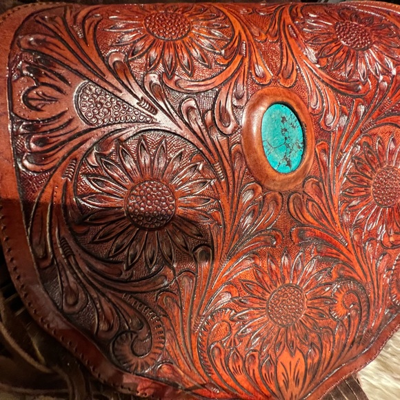AMERICAN DARLING conceal carry crossbody bag hand tooled tourqoise stone RTL 495 - Picture 10 of 13